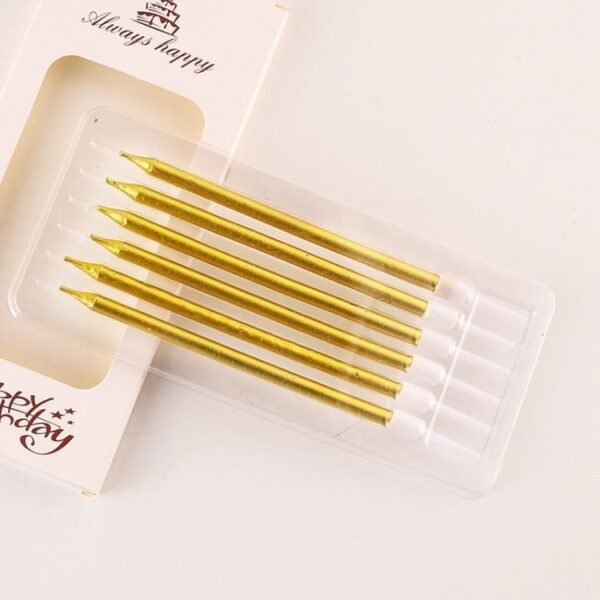 Box Containing 6 Pcs Golden Birthday Party Candles Colorful Small Candles DIY Long Rod Round Gold 1.jpg