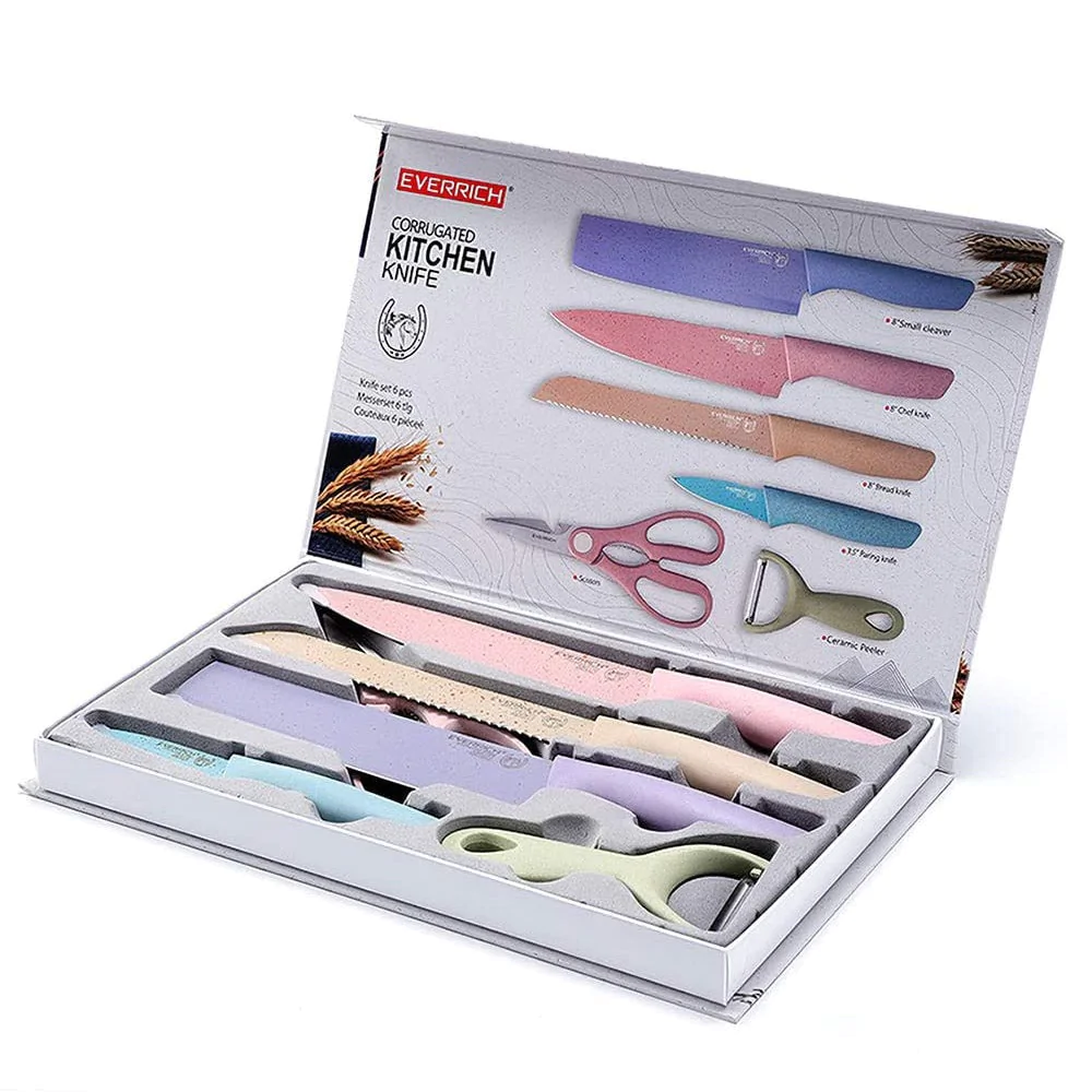 EVERRICHER 02786PCSKitchenKnifeSetCorrugatedColorfulStainlessSteelChefKnifeBreadKnifeCleaverScissorsforKitchen 1.webp