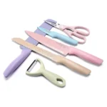EVERRICHER 02786PCSKitchenKnifeSetCorrugatedColorfulStainlessSteelChefKnifeBreadKnifeCleaverScissorsforKitchen 4.webp