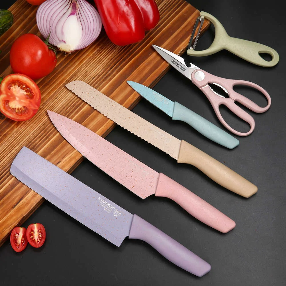 EVERRICHER 02786PCSKitchenKnifeSetCorrugatedColorfulStainlessSteelChefKnifeBreadKnifeCleaverScissorsforKitchen.webp