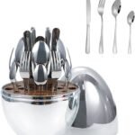 Fork Knife Spoon Set with Egg-Shaped Tableware Storage Box Premium Stainless Steel 24 pcs ( Silver)