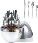 Fork Knife Spoon Set with Egg-Shaped Tableware Storage Box Premium Stainless Steel 24 pcs ( Silver)