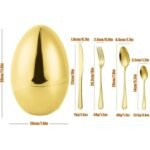 Fork Knife Spoon Set with Egg-Shaped Tableware Storage Box Premium Stainless Steel 24 pcs ( Gold) - Image 2