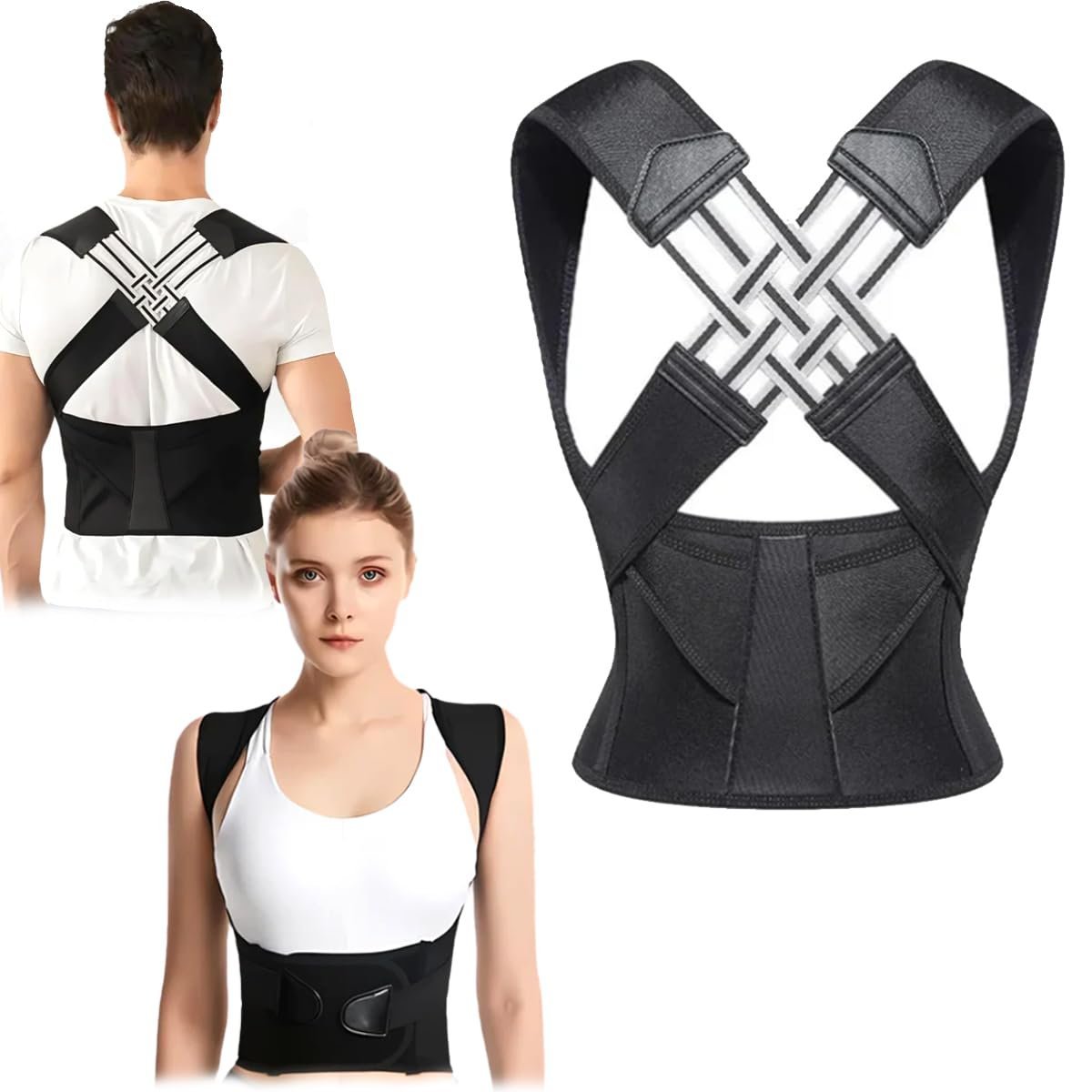61JMLDGY-2L._SL1200_.jpg Back Brace Posture Corrector, Back Support, Compression Vest, Adjustable Shoulder Strap Corset, For Women & Men | Breathable Strap for Posture Correction & Sitting Alignment - Image 1