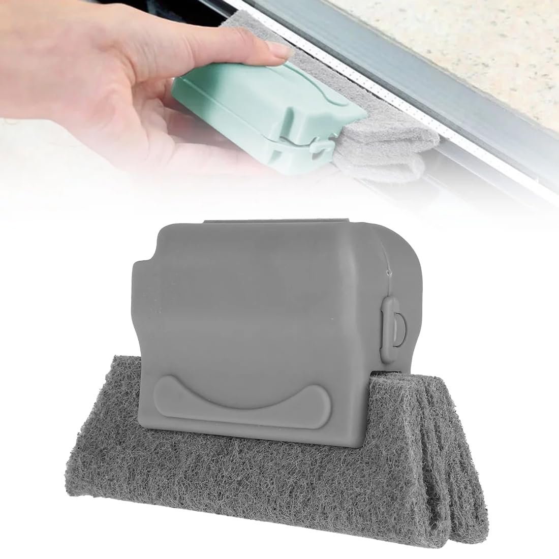 61QSCAQRaVL._SL1100_-2.jpg Window Frame Groove, Door Track Cleaning Brush | Small Handheld Crevice Cleaner Tool with Scrubbing Pads for Sliding Doors, Air Vents, Shutters, Slots - Remove Dust, Dirt - Image 1