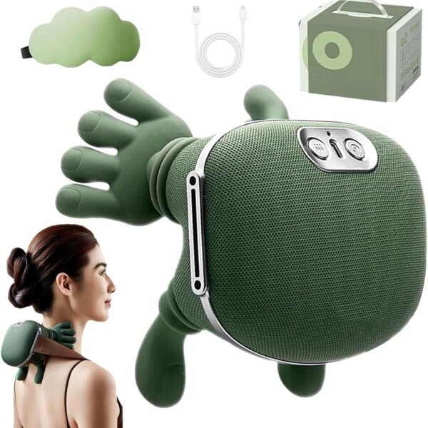 Hand Shoulder and Neck Massager, Portable Bionic Neck Massager with Heat Kneading, Electric Shiatsu Neck and Back Massager, 3-Speed Adjustment, for Pain Relief Deep Tissue (Green)