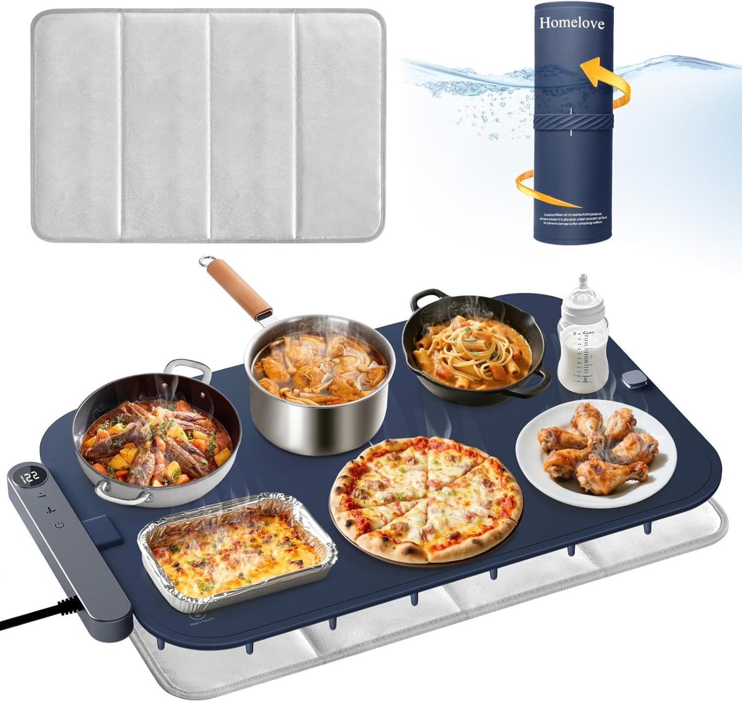 71X-9hI8msL._AC_SL1500_-1.jpg Homelove Warming Mat for Food - Electric Warming Tray with 6-Level Temperature and Hours Setting, Full Surface Graphene Heating, Waterproof Dishwasher-Friendly Food Warmer for Parties, Kitchen - Image 1