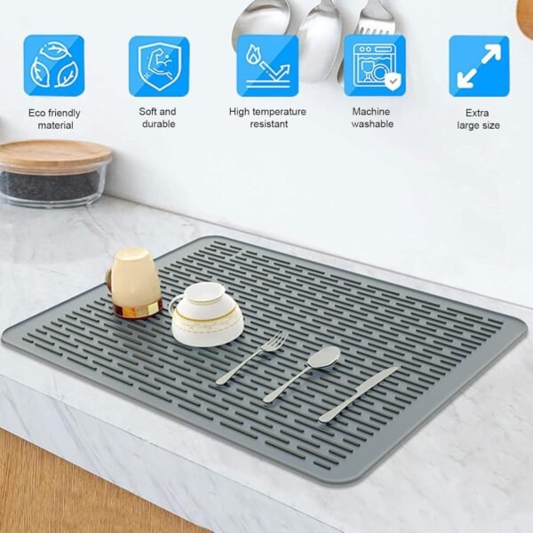 Silicone Dish Drying Mat - Non-Slip Silicone Mat Easy Clean Drying Mat Large Heat-Resistant Dish Drainer Mat for Kitchen Counter, Sink, Refrigerator or Drawer Liner