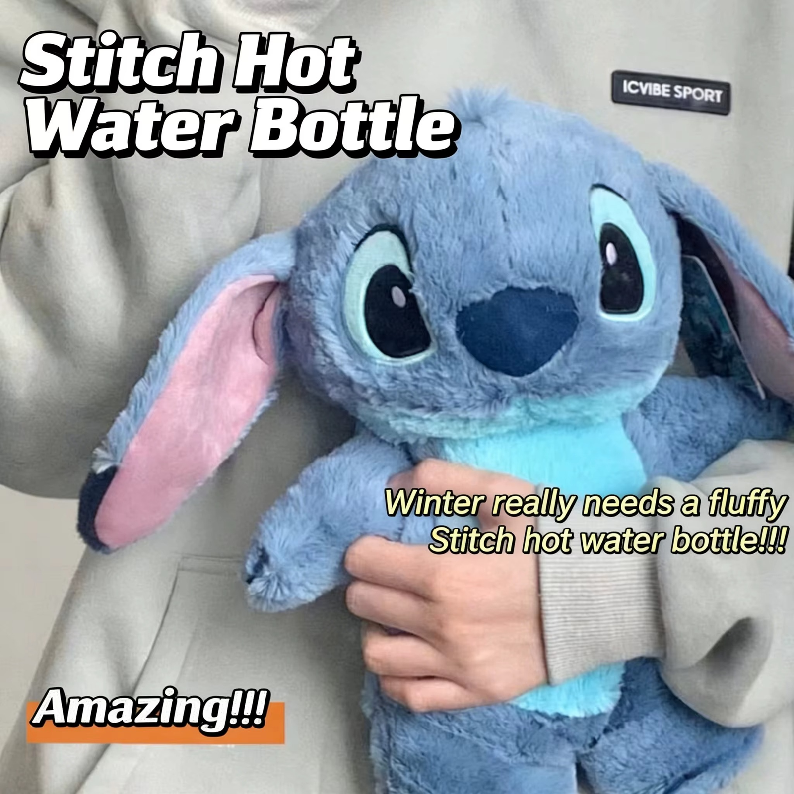 S4095593690884c57b695ea77ddcbe138y.png Fluffy Stitch Hot Water Bottle 28*27CM 500ML - Image 1