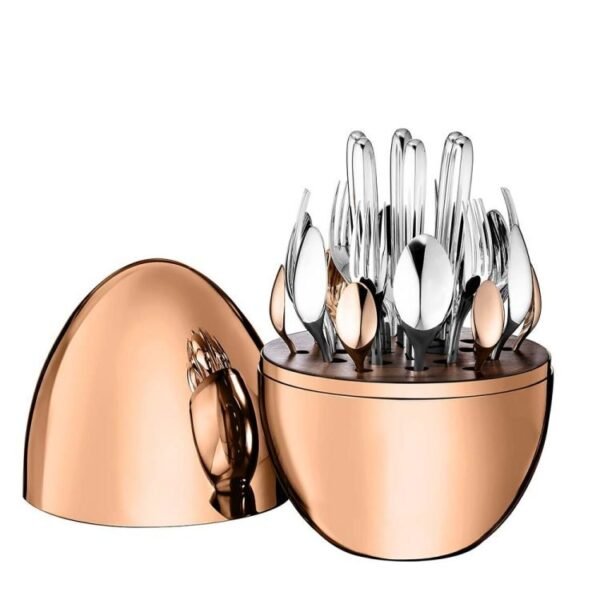 Fork Knife Spoon Set with Egg-Shaped Tableware Storage Box Premium Stainless Steel 24 pcs ( Rose Gold)